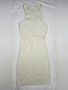 Wilfred Free Aritzia Ribbed Cutout Knit Tank Midi Dress Beige